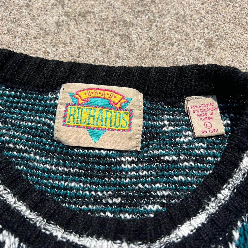 Brad Richards Sweater L Retro Geometric‎ Print Crewneck Knit Streetwear Vintage